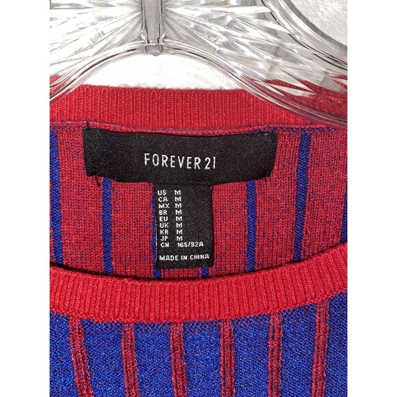 Forever 21 Blue Red Striped Ribbed Sweater Size Medium - Picture 2 of 4